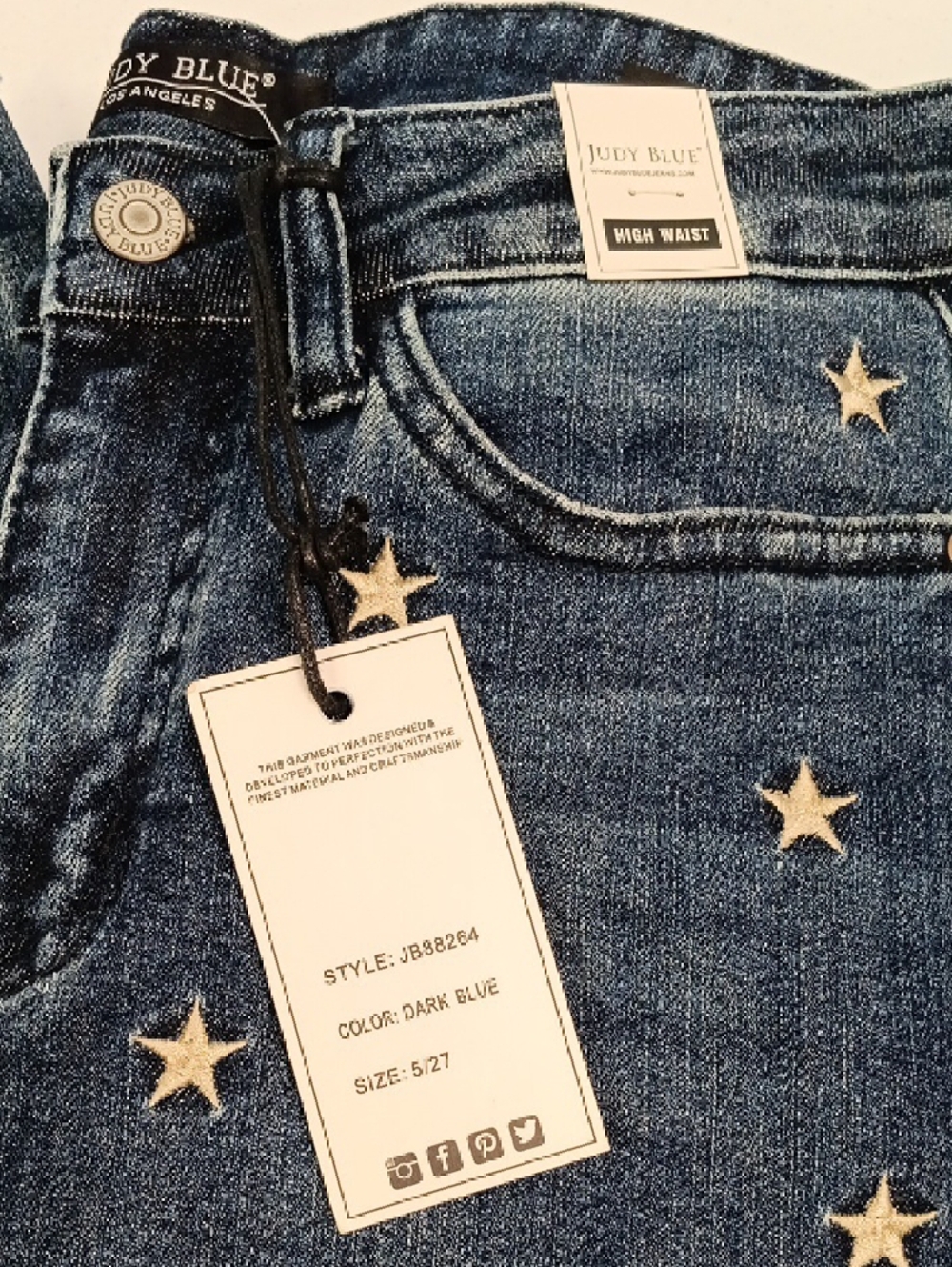 Judy Blue Dark Blue Star Appliqué Skinny Jeans NWT - Picture 2 of 5